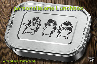 Edelstahl Brotdose mit Gravur Trennfach Lunchbox Bento Box Igel