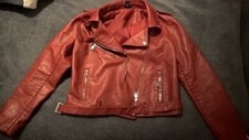 Ladies Red Pvc Biker Jacket Large