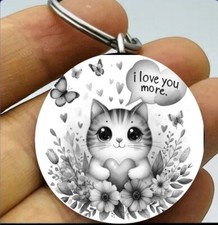 Kitty Cat I Lob You More Hot Funny Steel Keychain