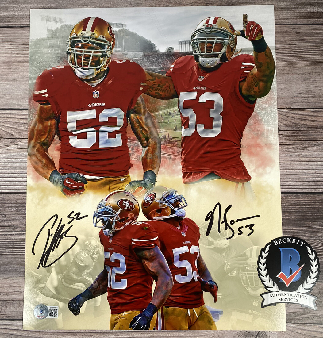 Patrick Willis NaVorro Bowman Signed Autographed 11X14 Photo BECKETT BAS  COA c, image size:1053x1102