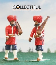 LEAD FIGURES X2 - INDIAN SIKH SOLDIERS MARCHING - RED - RAJ BRITAINS SIZE  1898