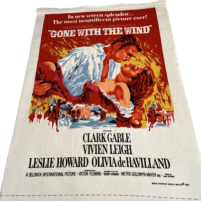 Very Rare GONE WITH THE WIND  Fabric Movie Poster WESCO-RELTEX 1982 Vntg Upcycle