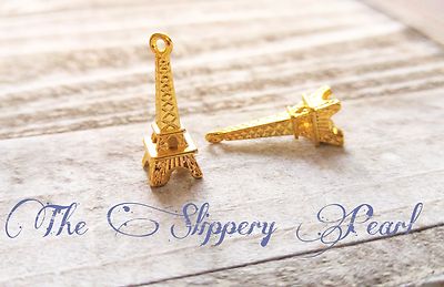 10 Eiffel Tower Charms Shiny Gold Paris Pendants 3D France Jewelry Making Supply