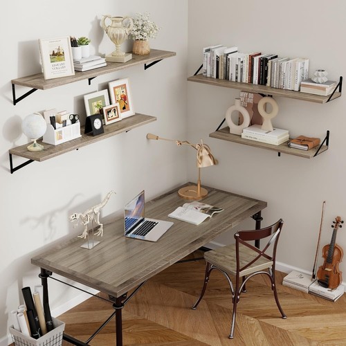 Rustic 24" Wide x 12" Deep Floating Shelves Set of 2 - Heavy Duty Grey Wood - Picture 9 of 9