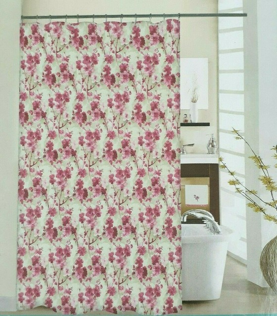 Waverly Fabric Shower Curtain Tree Blossom Pink Floral Hooks Included 70x72 eBay