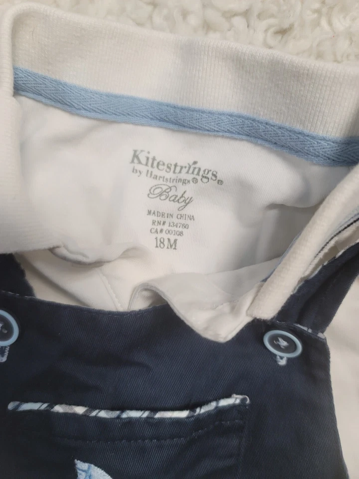 Kitestrings Baby Boys Overalls 2 Pieces Set 18 Months Blue White - Image 4 of 4