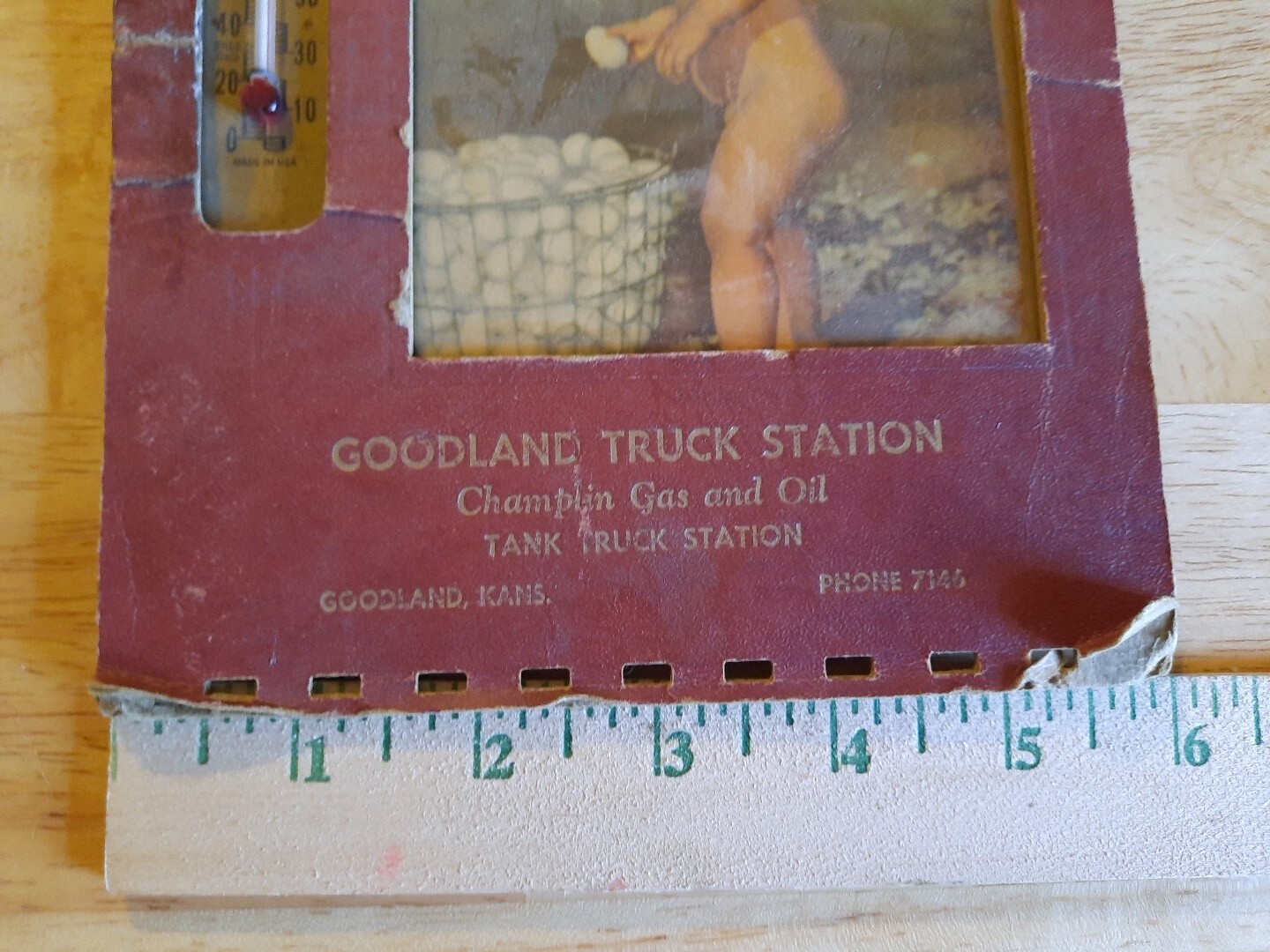 Vtg Advertising Lil Boy & Eggs Thermometer Goodland Truck Station