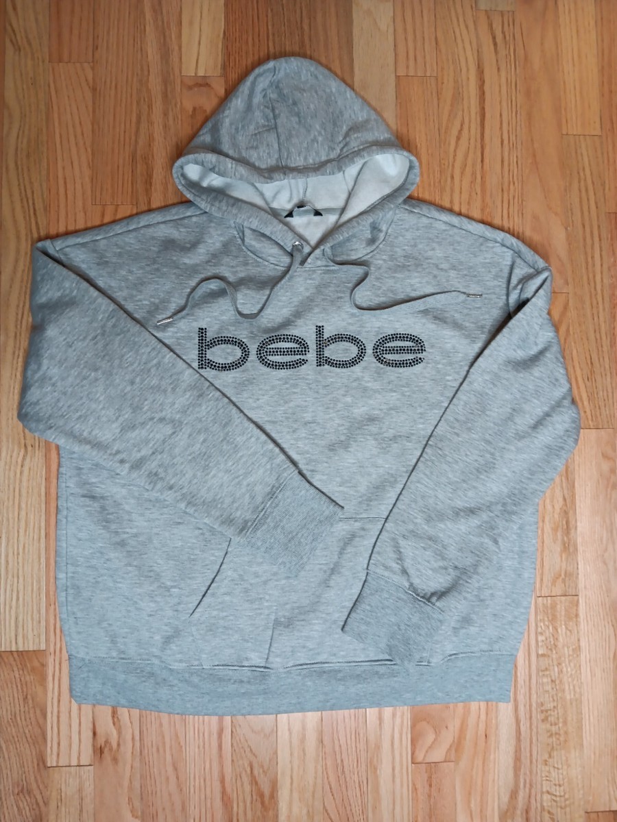 【bebe】POP2 BEBE Sport Sz 2X Pullover Hoodie Heather Gray Fleece Rhinestone