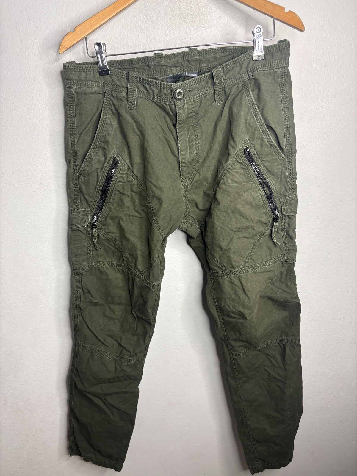 Armani Exchange Mens 33 Green Cargo Pants with Zip Pockets Tactical Streetwear Utility