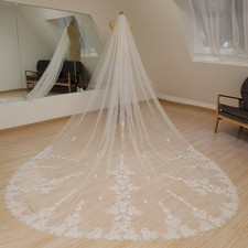 Peony Lace Wedding Veil Long Flower Bridal Veil Ivory Bridal Headpiece