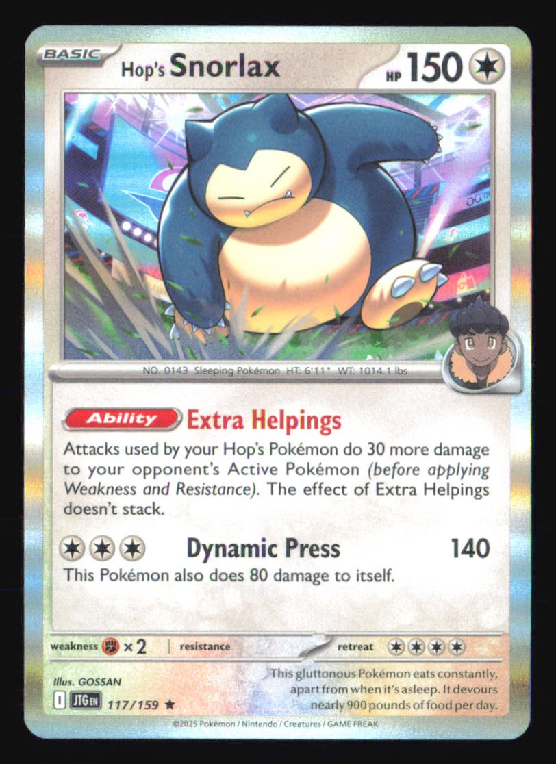 Hop's Snorlax 117/159 Holo Rare Pokemon Near Mint