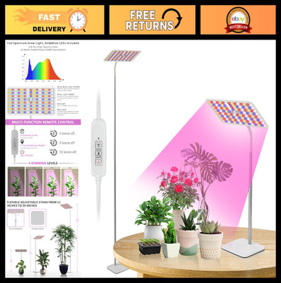 18W Full Spectrum LED Grow Light for Indoor Plants, Height Adjustable 12-59in, A