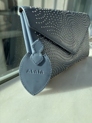Alaïa Spiral Micro-Stud Leather Envelope Clutch   Slate Blue   With Dust Bag