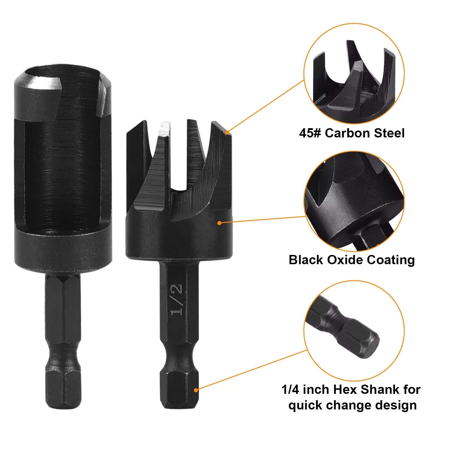 8PCS Straight/Tapered  1/4" Hex Quick change shank Wood Plug Cutter Drill Bit