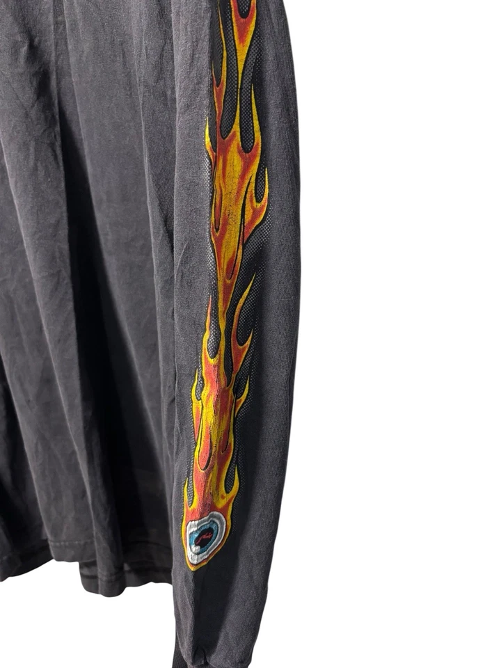 Camisa de Skateboarding Vintage Rusty Para Hombre Talla L Negra Llamas Manga Larga Y2K Desteñida Foto 3 de 4