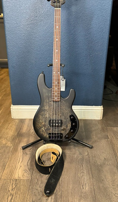 Sterling By Music Man Stingray Ray34PB 4-String Bass Burl Top Trans Black Satin