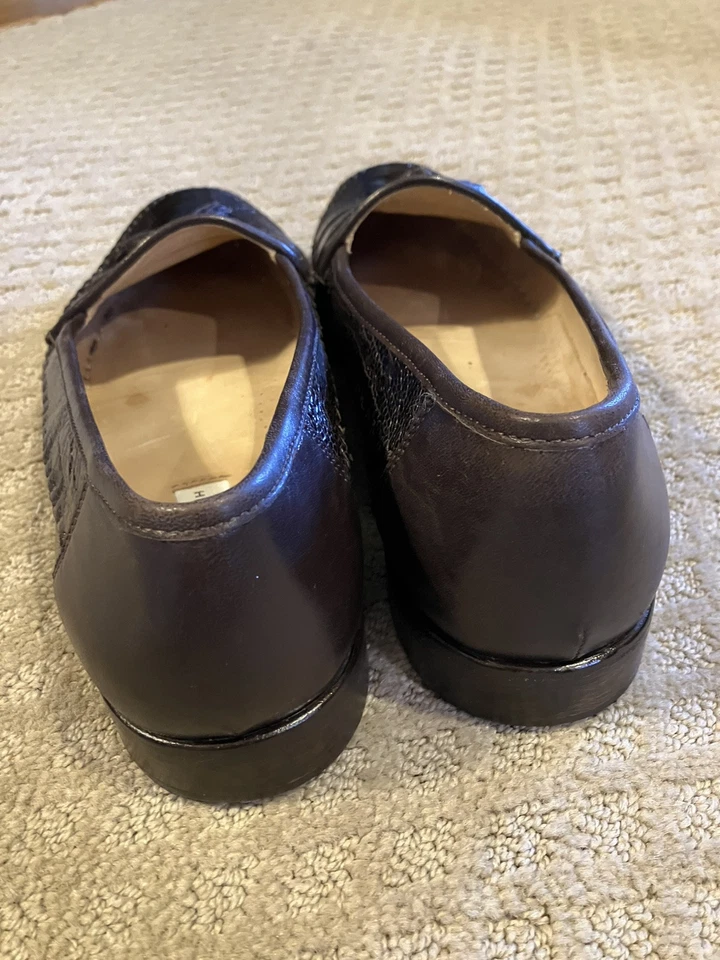 Bacharach Italian Leather Croc Print Tassel Loafer Slip-On Black Mens 10.5 Shoes - Image 2 of 4