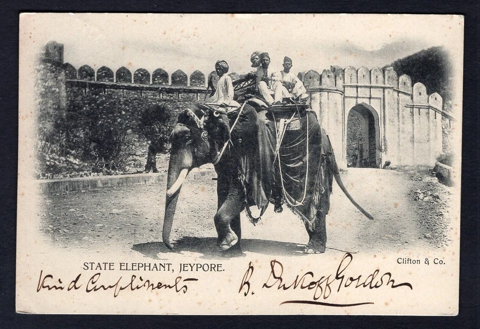 Postal con foto de la India de 1903 a Quebec Canadá. State Elephant, Jeypore Foto 3 de 3