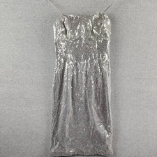 GUESS Strapless Sequin Sheath Dress Women's 4 Silver Sleeveless Back Zip Closure