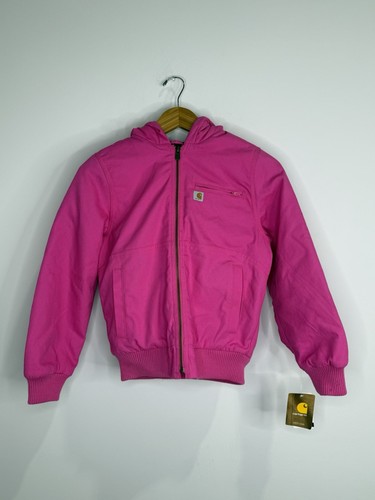 Carhartt Jacket Girls Pink Youth Size 10-12 Sz M Full Zip Hot Pink Canvas