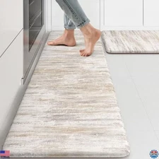 KIMODE 2-Piece Anti-Fatigue Kitchen Mat Set - Cushioned Memory Foam, Light Brown