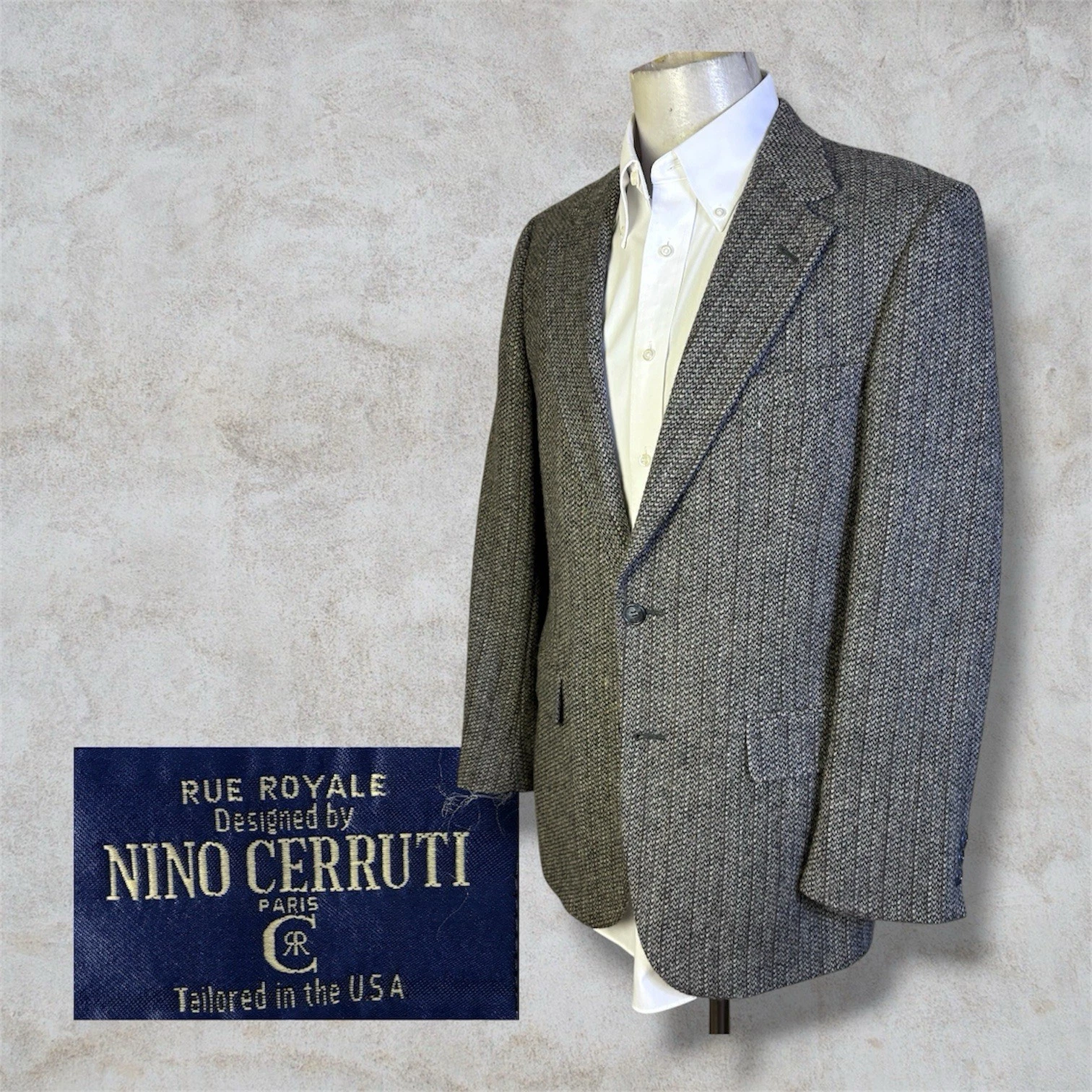 Nino Cerruti Sport Coat Blazer Mens 38R Gray Tweed Wool Vintage Classic