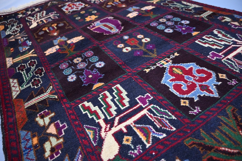 Tree Designed Rugs 3x4 Baluchi Rug Navy Floral Panel Design Multicolor Tree Motifs Tribal ...