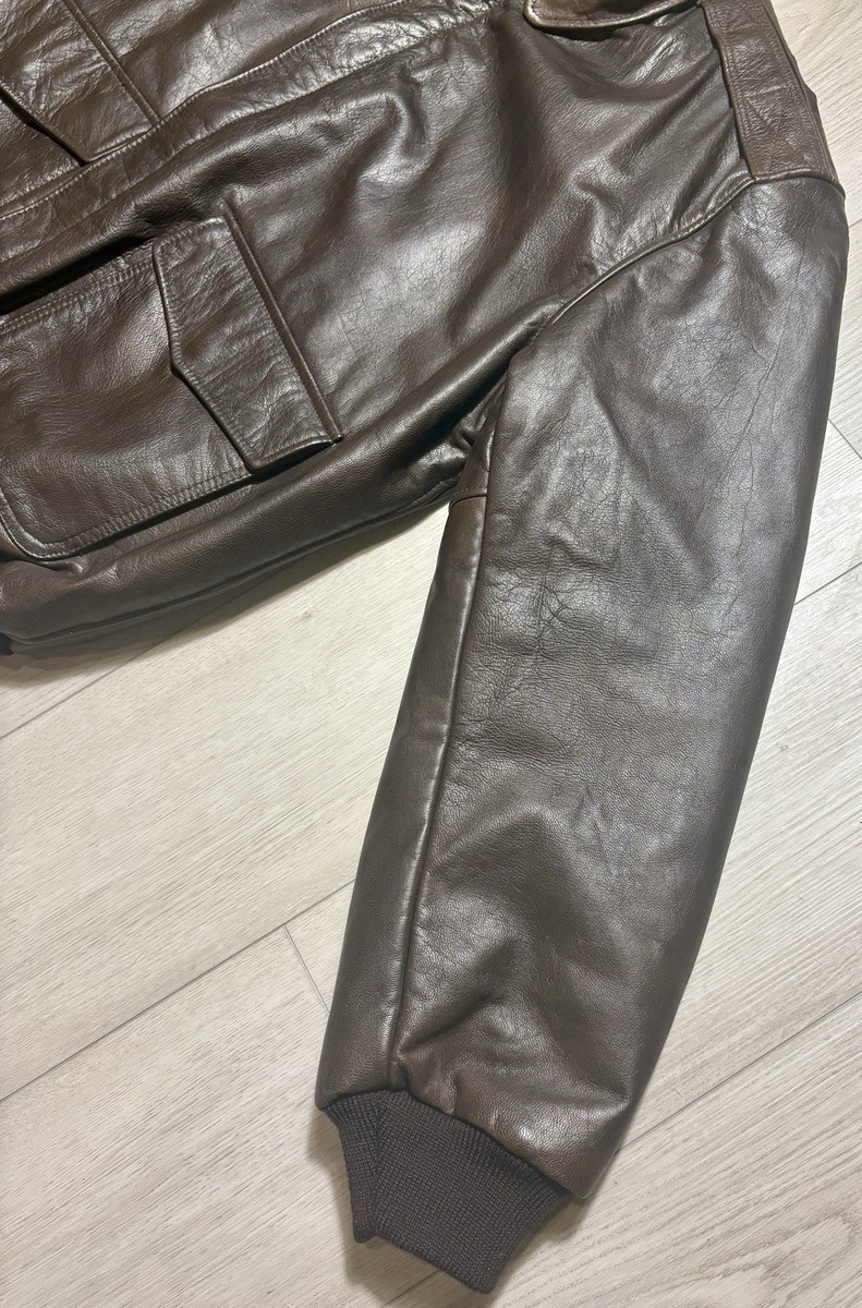 VTG 90s LL Bean Leather Flight Jacket Brown A2 Bomber Talon Zip