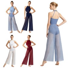 Women Dance Jumpsuit Ruched Rompers Stretchy Unitard Built in Briefs Costume
