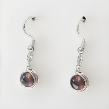 Cats Eye 8mm Earrings Wrapped In Premium Silver Plated Wire With 925 Silver Hook