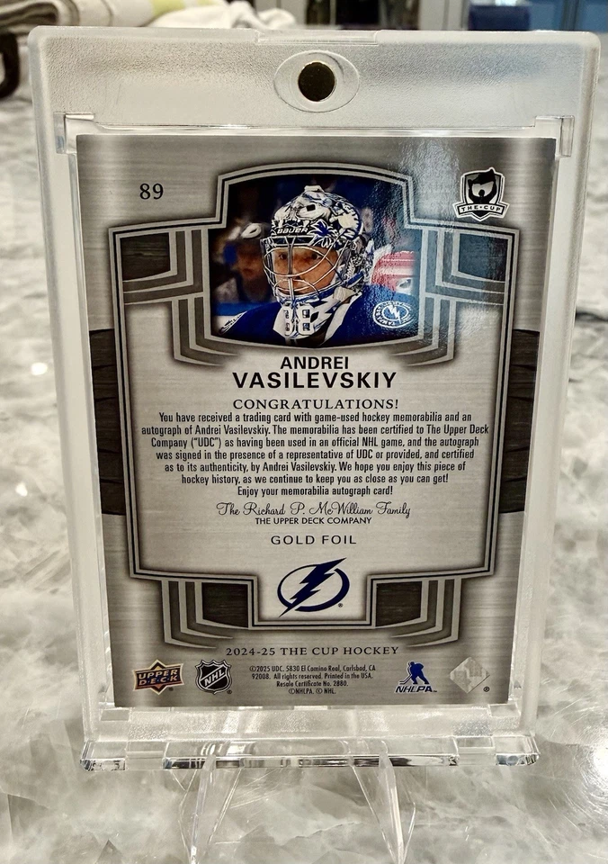 2024/25 Upper Deck The Cup Andrei Vasilevskiy GOLD Patch auto /8!! Insane Patch - Image 4 of 4