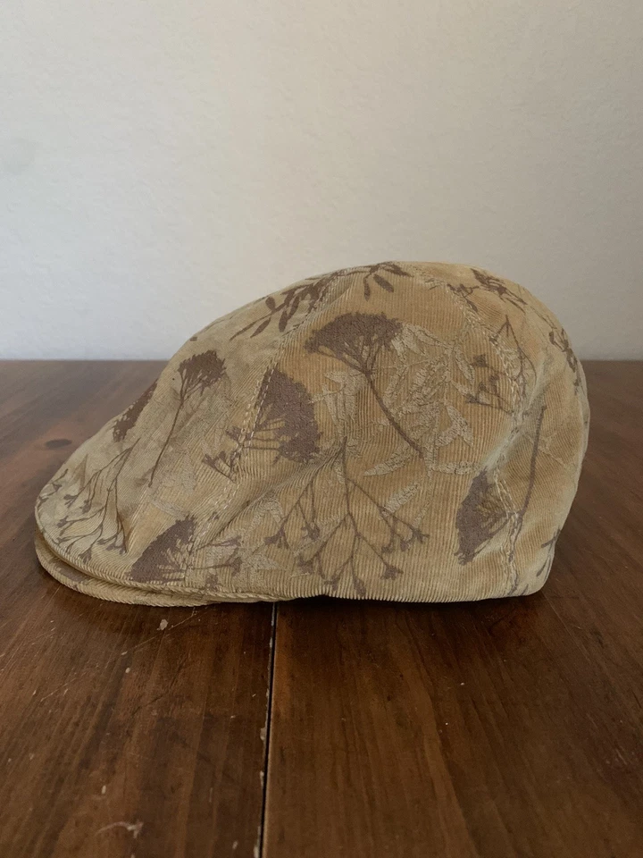 Вельветовая кепка Goorin Bros для газетчика размер L желтовато-коричневая с цветочным принтом плоская шляпа сделано в США - Изображение 3 из 4