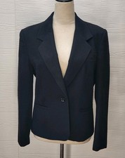 Vintage Dottie R Black Womens Jacket Blazer Sz 9/10 Wool Blend Padded Shoulders