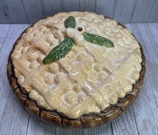 Vtg Cherry Pie Keeper Plate Server Dish Ceramic Lid Farmhouse Kitchen Decor 11"