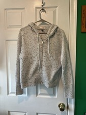 Cream Speckled Knit sweater Zip Hoodie medium