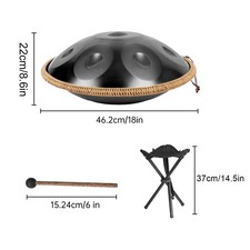 9 Notes Black Handpan Drums 18'' G Minor Steel Hand Drum with Soft Hand Pan Bag