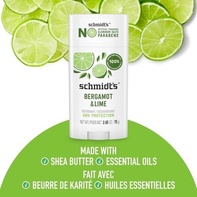 Schmidt's AluminumFree Vegan Deodorant Bergamot & Lime for Women and Men 2.65 oz