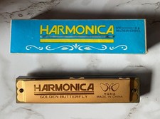 Vintage GOLDEN BUTTERFLY Harmonica : Gold W/ Original Box