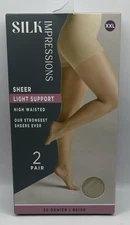 Silk Impressions Pantyhose Light Support Sheer 2 Pack XXL Beige 20 Denier