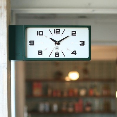 Dulton Double Face Wall Clock H21-0362 Dark Green Rectangle New Type Magnet 40