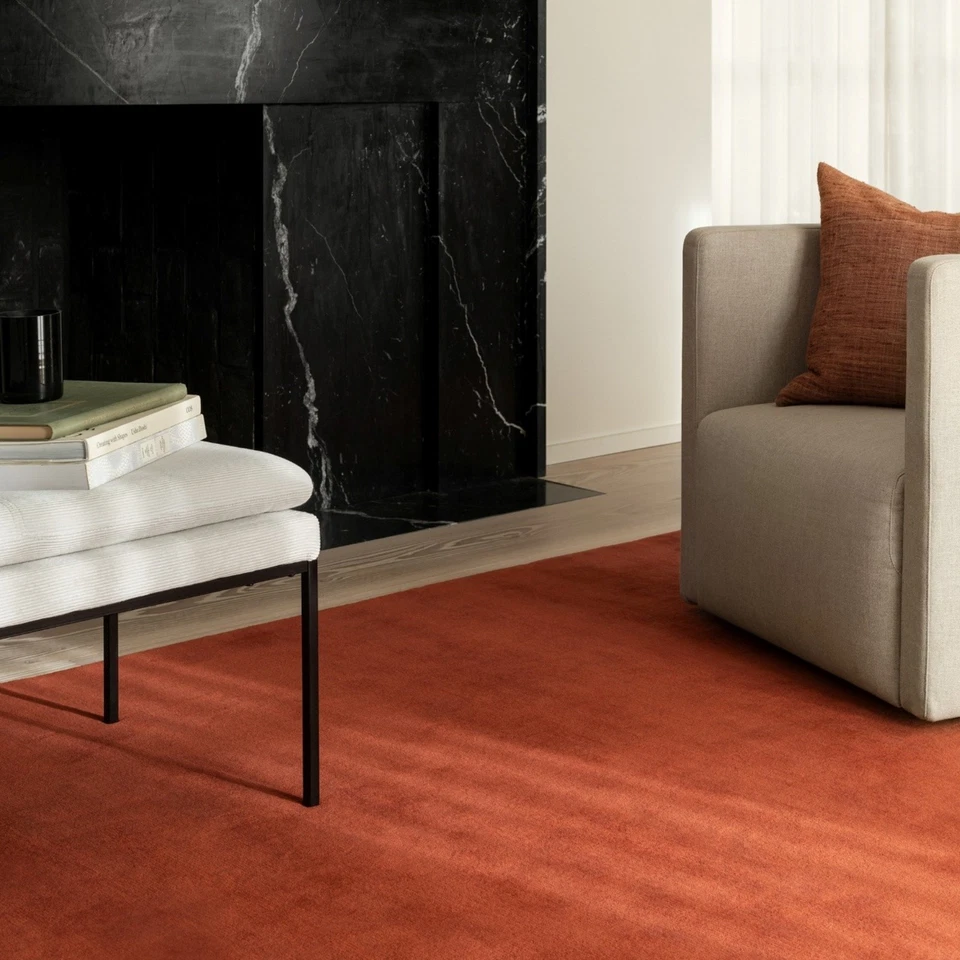 8x10 Handmade Tufted Wool Rug Rust Red Modern Minimalist Area Rug Living Room - Image 2 of 4