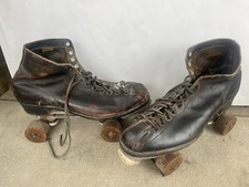 Vintage 1950s Hyde Black Leather Roller Skates - Cleveland Skate Co. - Men's 11