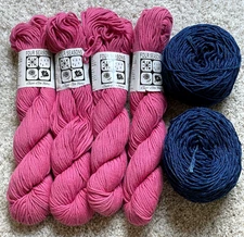 Mixed Lot Classic Elite FOUR SEASONS Pink Cotton Wool Hand Dyed Denim Jeans Yarn