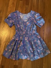 LoveShackFancy Blue Pink Floral Mini Dress Button Front V-Neck Smocked S