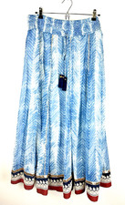 SOFT SURROUNDINGS Women  s L Blue Batik Rhoda Boho Embroidered Tassel Maxi Skirt