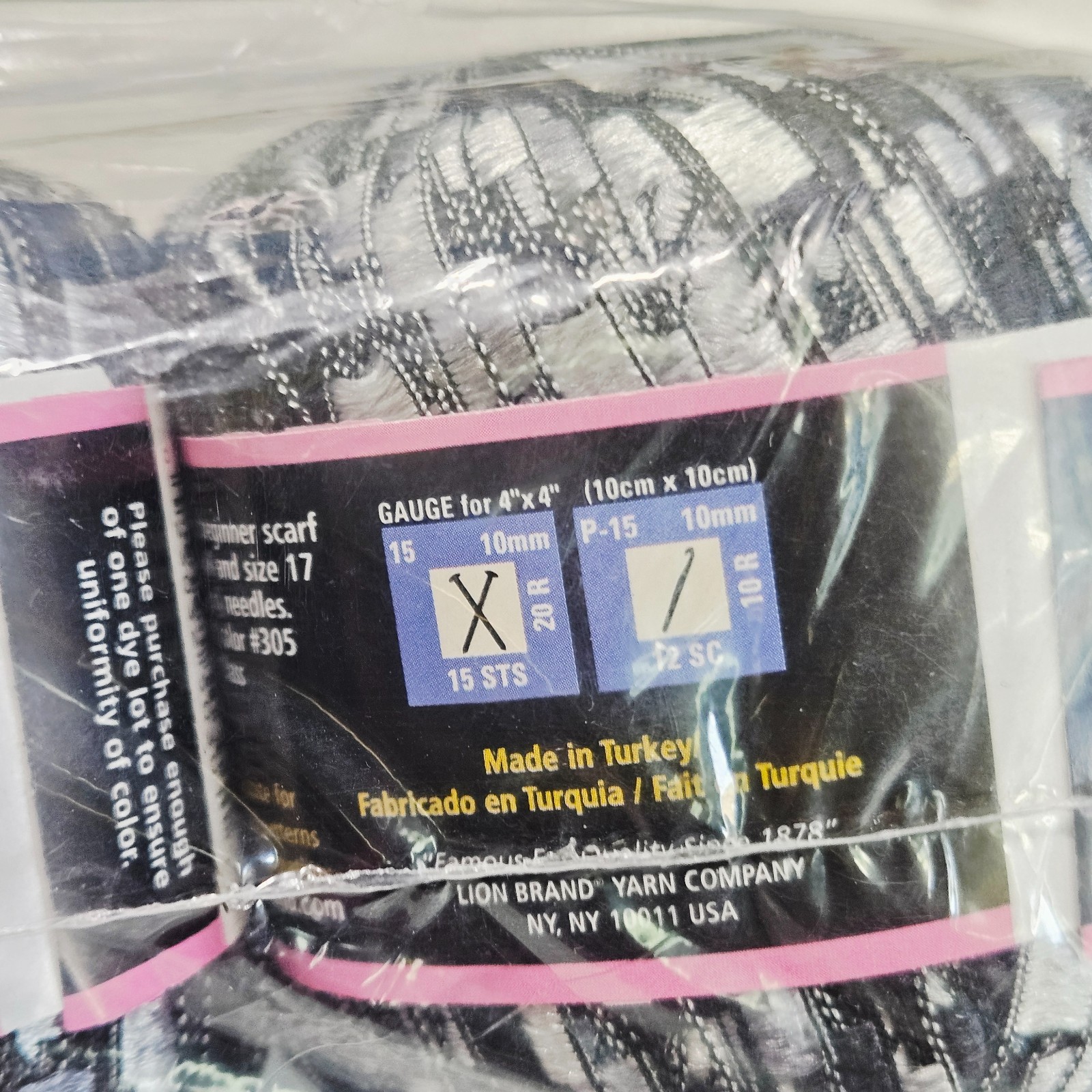 9 Trellis Lion Brand Shimmering Lacy Ribbon Yarn Nightlife Black & White Lot