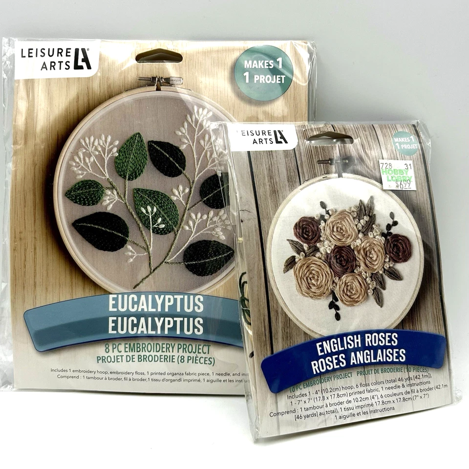 Kit de bordado projeto lote de 2 rosas inglesas de eucalipto novo na embalagem Cottagecore vovó - Imagem 2 de 4