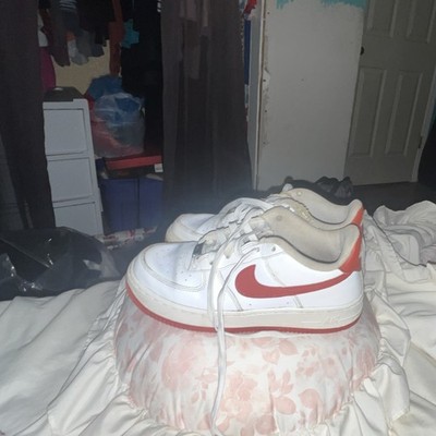 Nike Air Force 1 Low Top Lace-Up Athletic Sneakers White/Red Solid