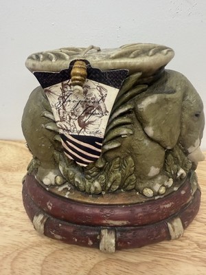 Vtg LAVA ENTERPRISES Tropical Safari Elephant Carved Candle Beaded Wick #26