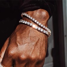 Crystal Tennis Bracelet Simulated Zirconia Prong Set Chain Men Jewelry
